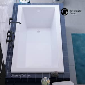 Voltaire 72 in. x 36 in. Acrylic Reversible Drain Rectangular Drop-In Bathtub in White