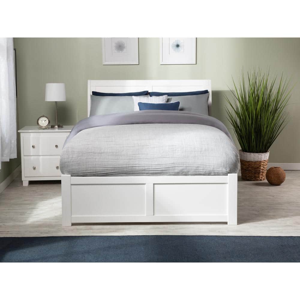 White Full Sleigh Wood Platform Bed with Storage Drawers