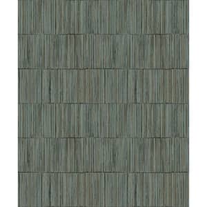 Boutique Collection Teal Shimmery Geometric Bamboo Stripe Non-pasted Paper on Non-woven Wallpaper Sample