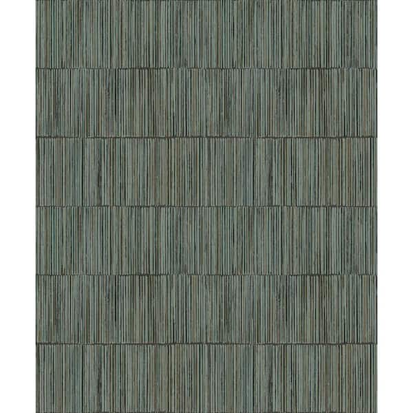 Unbranded Boutique Collection Teal Shimmery Geometric Bamboo Stripe Non-pasted Paper on Non-woven Wallpaper Sample