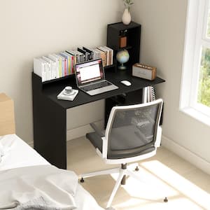 48 in. Black Modern Computer Desk Home Office Workstation with Hutch and Storage Shelves