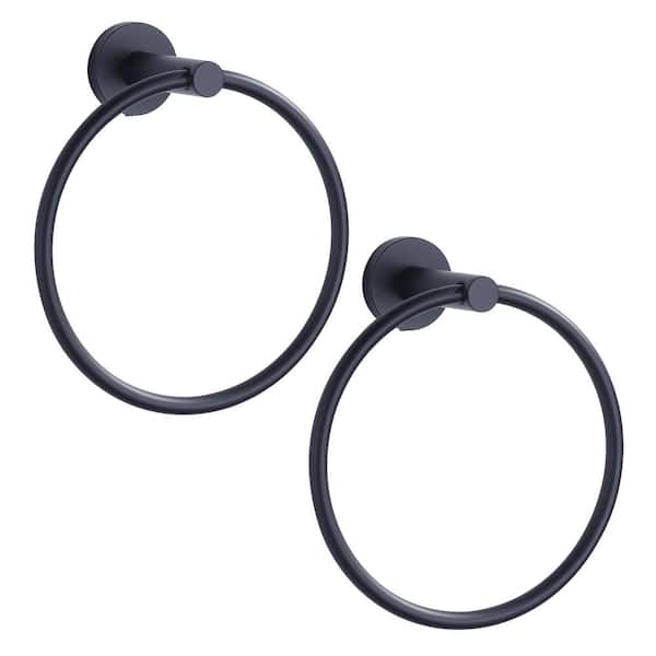 IVIGA SUS 304 Stainless Steel Wall Mounted 180° Swivel Towel Ring with Concealed Mounting Hardware in Matte Black (2-Pack)