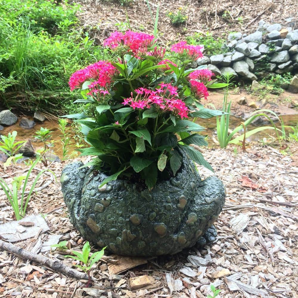 Green Fiberglass Novelty Frog Planter with Drainage Holes