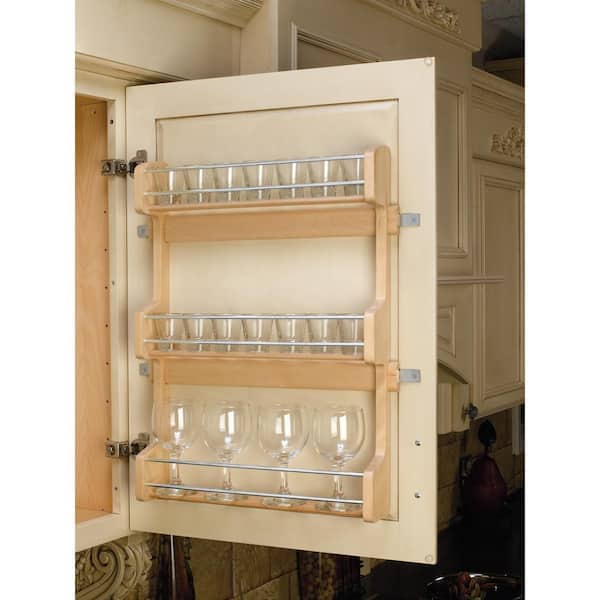 Natural Wood 21 in. Kitchen Cabinet Door Mounted 3-Shelf Storage Spice Rack