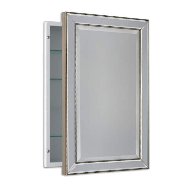16 in. W x 26 in. H x 5 in. D Framed Single Door Recessed Metro Beaded Bathroom Medicine Cabinet in Silver 16 in. W x 26 in. H x 5 in. D Framed Single Door Recessed Metro Beaded Bathroom Medicine Cabinet in Silver