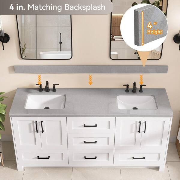Zeafive HTK 72 in. W x 22 in. D Engineered Stone White Rectangular