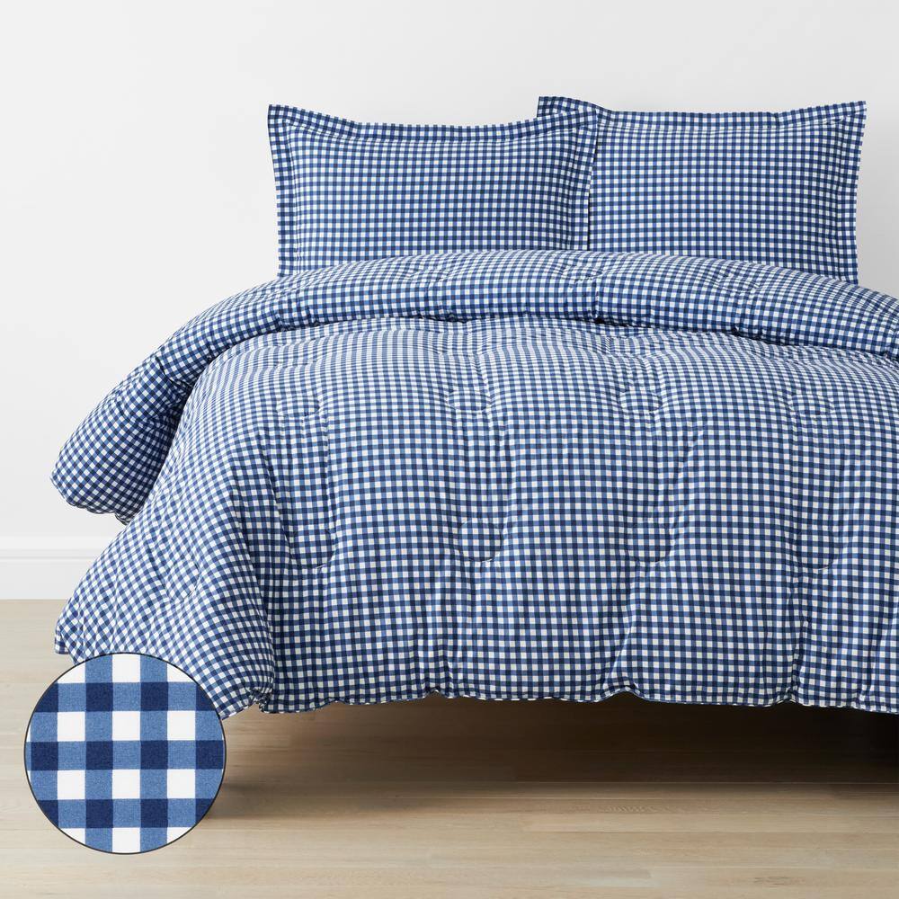 The Company Store Gingham Navy Full/Queen Organic Cotton Percale
