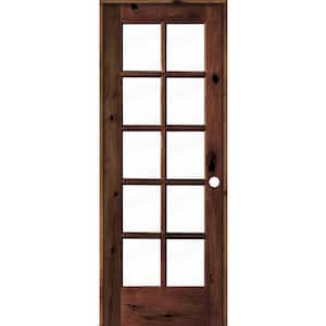 28 in. x 80 in. Knotty Alder Left-Handed 10-Lite Clear Glass Red Mahogany Stain Wood Single Prehung Interior Door