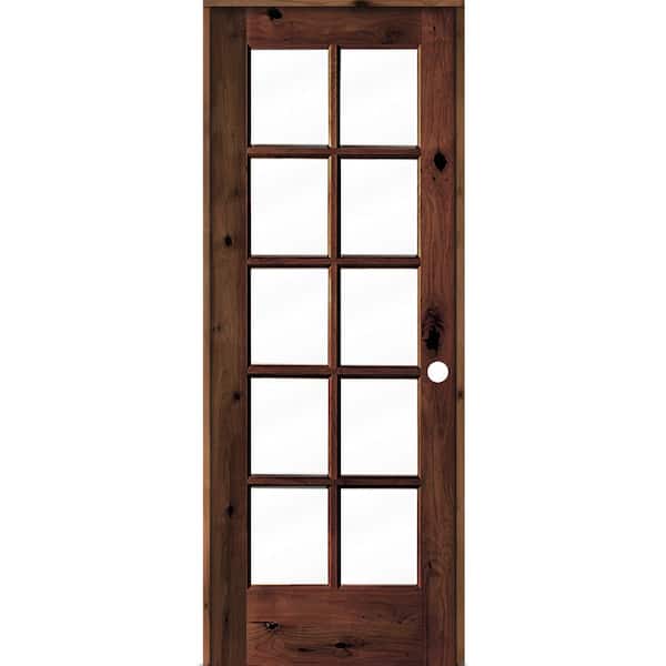Krosswood Doors 30 in. x 80 in. Knotty Alder Left-Handed 10-Lite Clear Glass Red Mahogany Stain Wood Single Prehung Interior Door