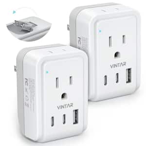 3.4 Amp. Grounded Plug Travel Adapter with 2 Outlet and 3 USB Port 2 USB C 2-3 Prong Outlet Universal Adapter (2-Pack)