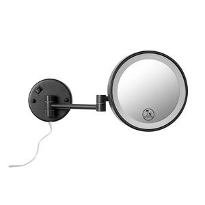 8 in. Small Round 7x Magnifying Single Sided Wall Mounted Bathroom Makeup Mirror with LED Lights(Black)