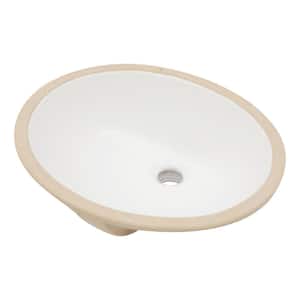 18 in . Undermount Oval Porcelain Ceramic Bathroom Sink with Overflow Drain in White
