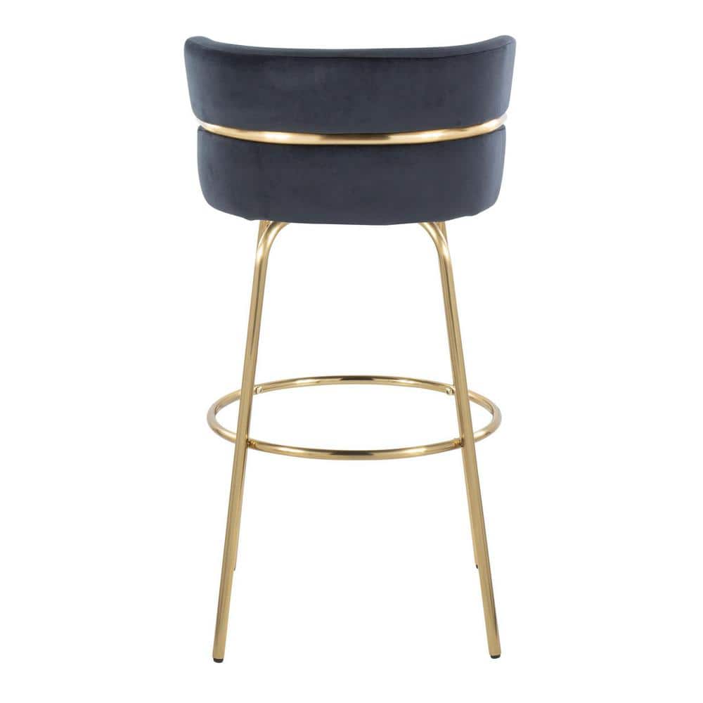 Cinch 30'' Black Velvet and Gold Metal Swivel Barstool Set