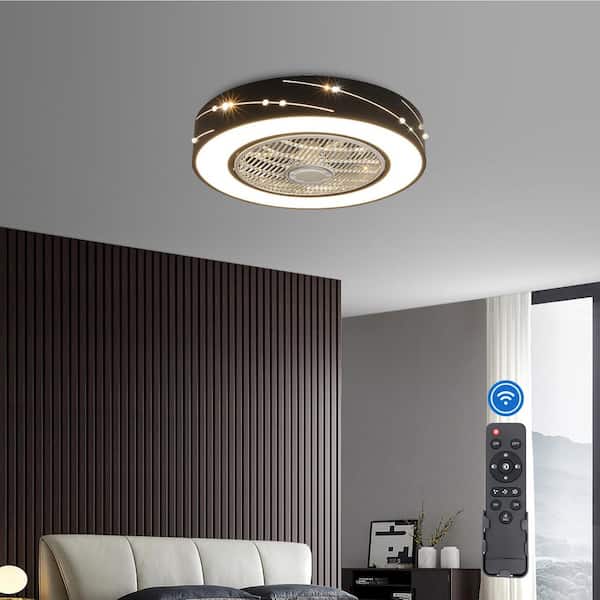 OUKANING 21.6 in. Black Modern Round Indoor Integrated LED 