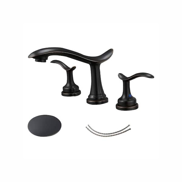 FORCLOVER 8 in. Widespread Double Handle Waterfall Bathroom Faucet with Pop-up Drain Assembly in Spot Resist Oil Rubbed Bronze