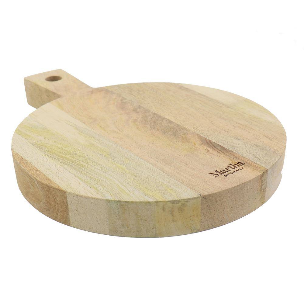 Round Multi-Tone Mango Wood Cutting Board with Handle