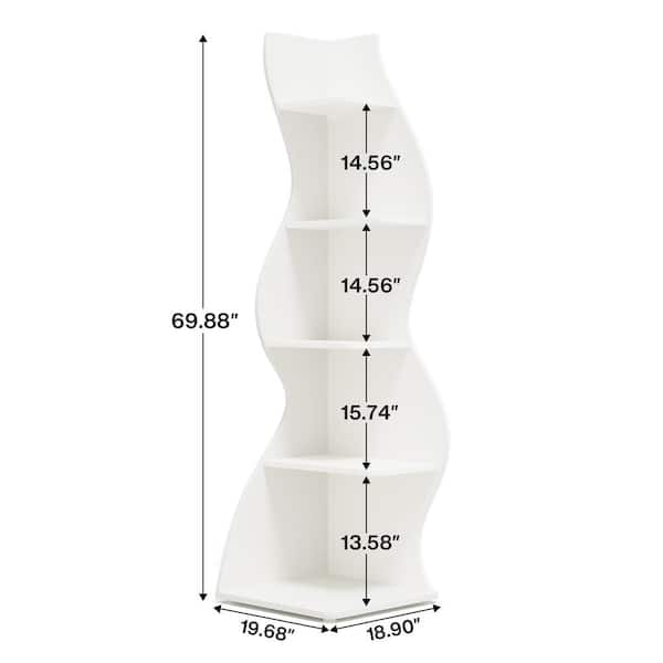 Eulas 69.8 in. Tall White Engineered Wood 5-Shelf Standard Bookcase Corner Shelf with Storage