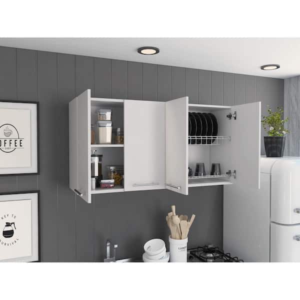 Amucolo 47.2 in. W x 13.1 in. D x 23.6 in. H White Wood Ready to Assemble Wall Kitchen Cabinet with Shelves and Four Doors