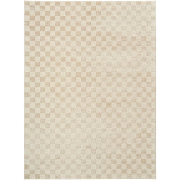 Serenity Home Beige 6 ft. x 9 ft. Checker Contemporary Area Rug