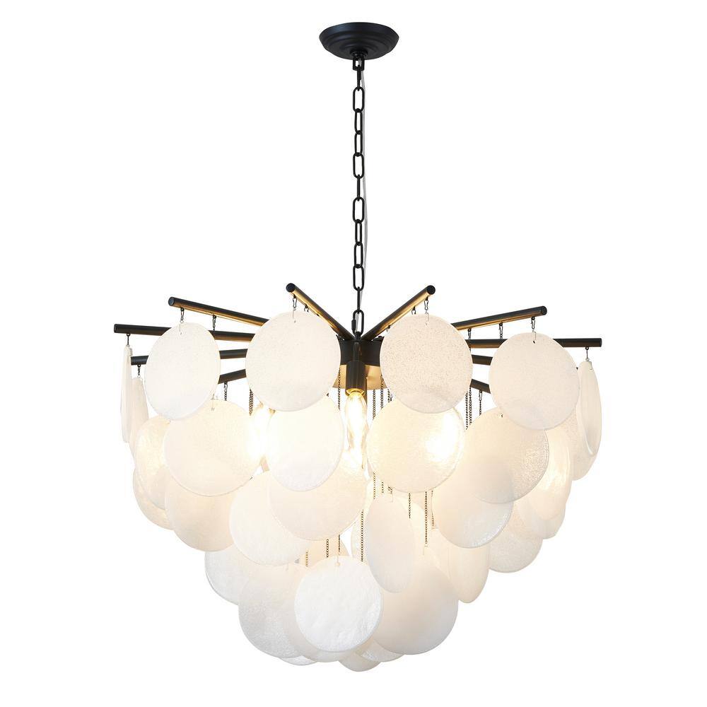 Theodore 7-Light Satin Black Chandelier With Frosted White Glass Petals