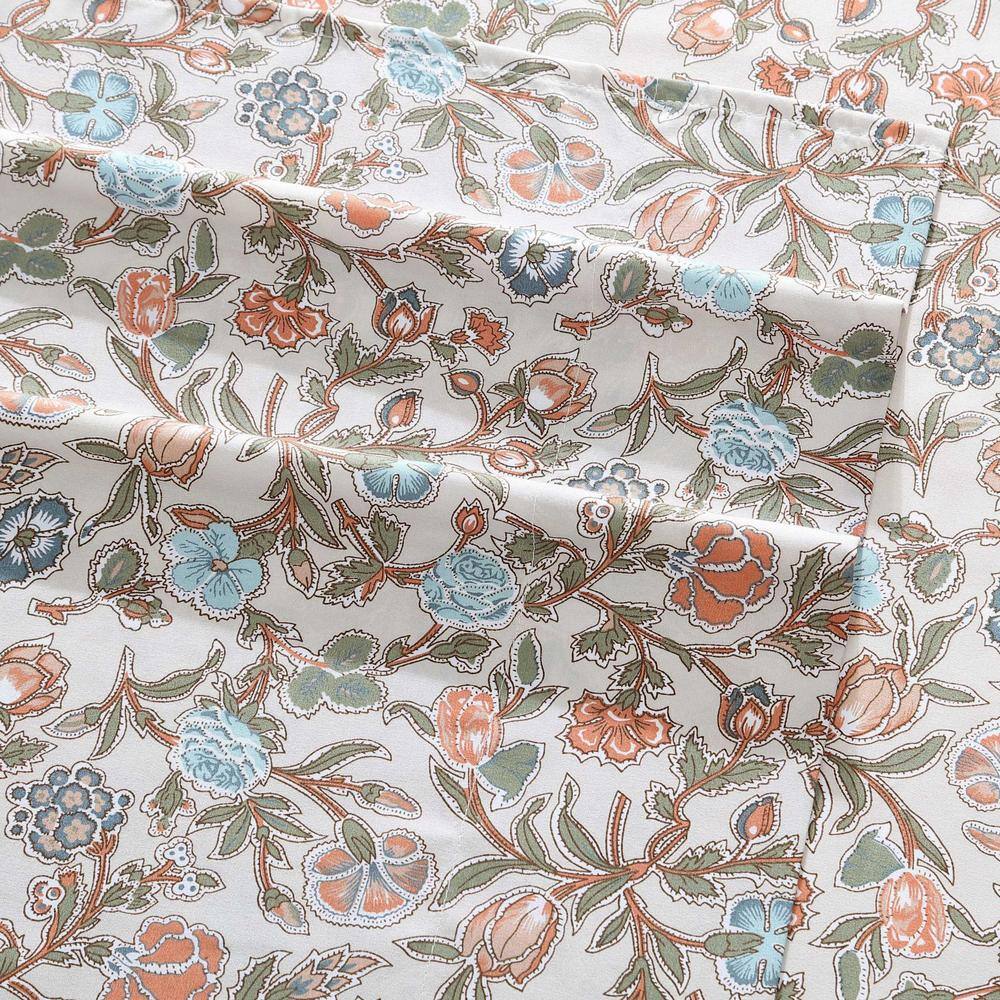Twin Blue and Beige Floral Microfiber Bedding Set