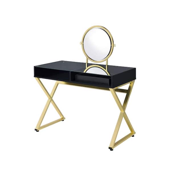Acme Furniture Coleen Black and Gold Vanity Desk with Jewelry Tray ...