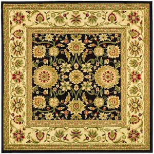 Lyndhurst Black/Ivory 6 ft. x 6 ft. Square Floral Antique Border Area Rug