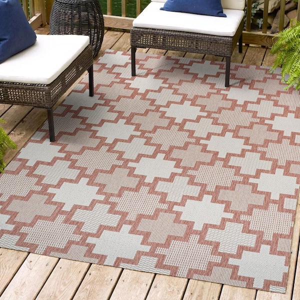 JONATHAN Y Cyrus Modern Geometric Tile Pattern Salmon/Cream 5 ft. x 8 ft. Indoor/Outdoor Area Rug
