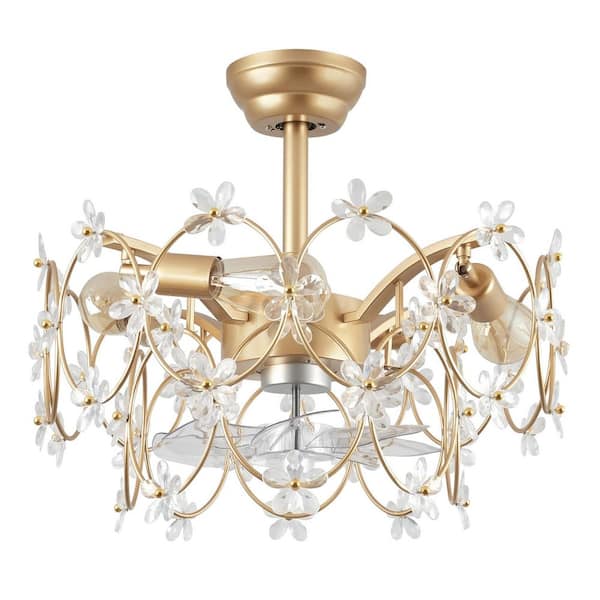 21 in. Indoor Golden Double Layered Floral Patterns Ceiling Fan with Light and Remote, Decorative Fandelier for Bedroom