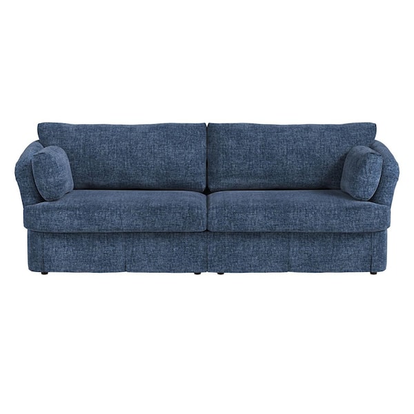 Isabella Chenille Upholstered Rectangle 2-Seater Sofa 98.4 in. W Flared Arms Wood Frame Couch in Dark Blue for 3 People