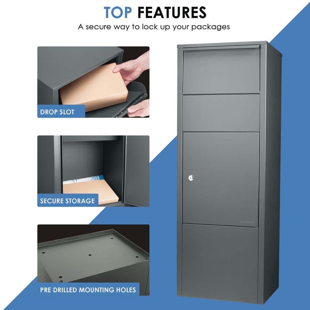 Large Black Steel Parcel Drop Box with Key Lock
