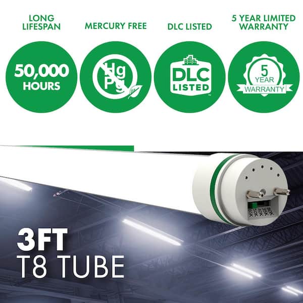 11-Watt 3 ft. Linear LED T8 Tube Light Bulb, Selectable Color Temperature (3000K/3500K/4000K/5000K/6500k) (25-Pack)