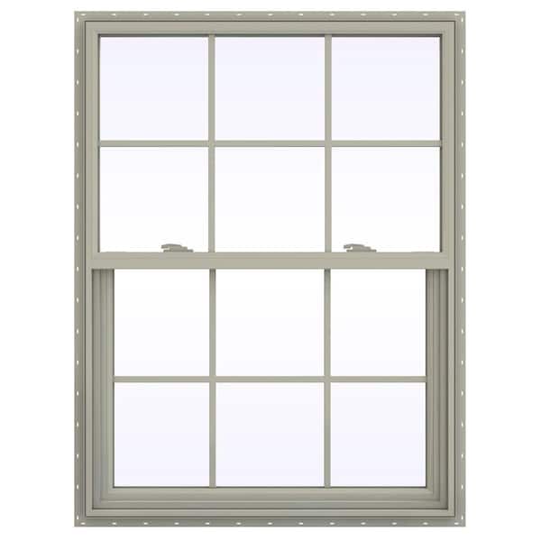 JELD-WEN 35.5 in. x 41.5 in. V-2500 Series Desert Sand Vinyl Single Hung Window with Colonial Grids/Grilles