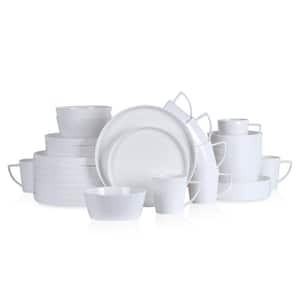 Madeline Collection 32-Piece White Bone China Round Dinnerware Set (Service for 8)