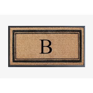 A1HC Border Black/Beige 24 in x 48 in Rubber & Coir Non-Slip Backing Thin Profile Outdoor Durable Monogrammed B Doormat