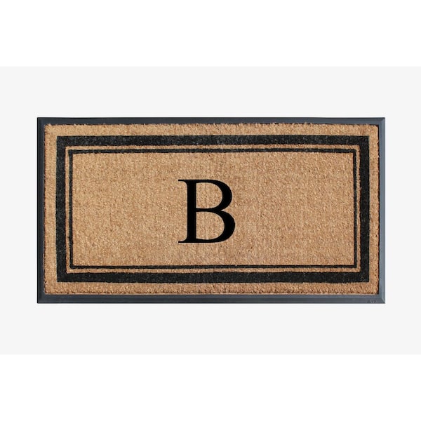 A1 Home Collections A1HC Border Black/Beige 24 in x 48 in Rubber & Coir Non-Slip Backing Thin Profile Outdoor Durable Monogrammed B Doormat