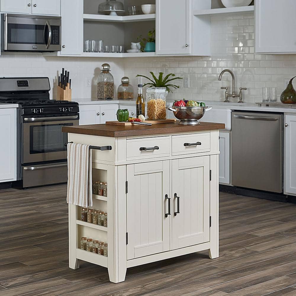 Urban Farmhouse 50'' White Kitchen Island with Vintage Oak Accents