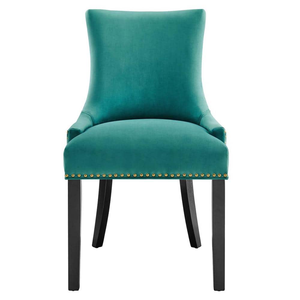 Regal Teal Velvet Upholstered Hourglass Side Chair with Wood Legs