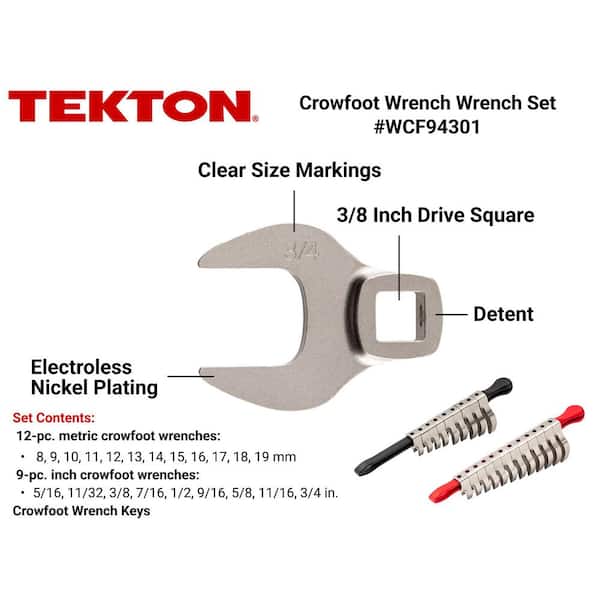 5/16-3/4 in., 8-19 mm 3/8 in. Drive Crowfoot Wrench Set with Key (21-Piece)