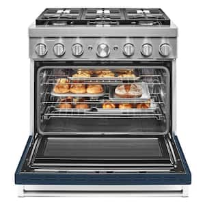 36 in. 5.1 cu. ft. Dual Fuel Freestanding Smart Range with 6-Burners in Ink Blue