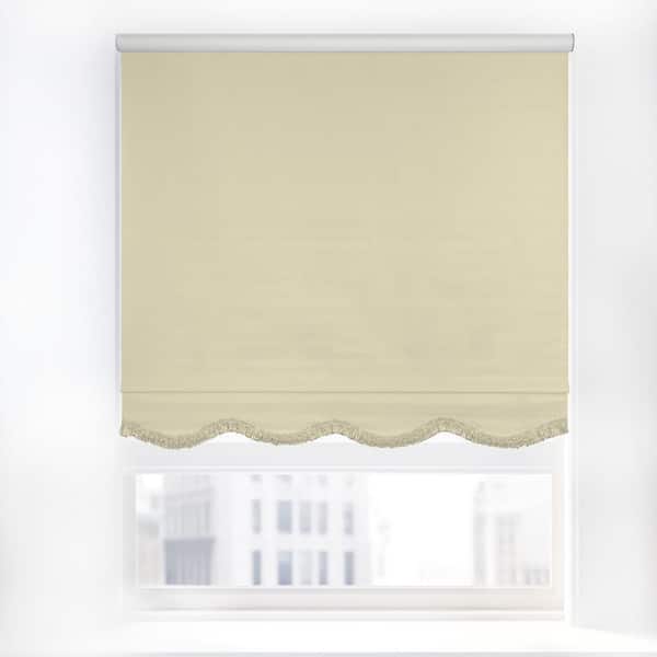 Chicology Fringe Cream Textured Cordless Blackout Privacy Vinyl Roller Shade 15.5 in. W x 64 in. L