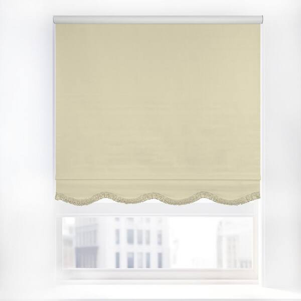 Chicology Fringe Cream Textured Cordless Blackout Privacy Vinyl Roller Shade 16 in. W x 64 in. L