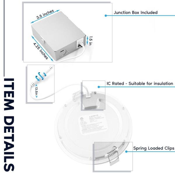 Luxrite 6 inch Ultra Thin LED Recessed Light with J-Box 12W 5