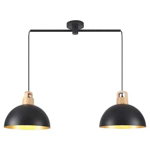 2-Light Black Pendant Light with Metal Shade, No Bulbs Included