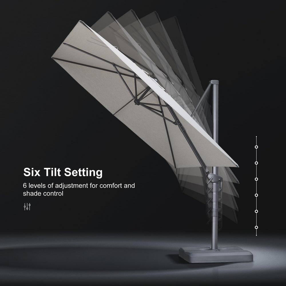 Light Gray Aluminum Cantilever Patio Umbrella with Stand, 9' x 11.5'
