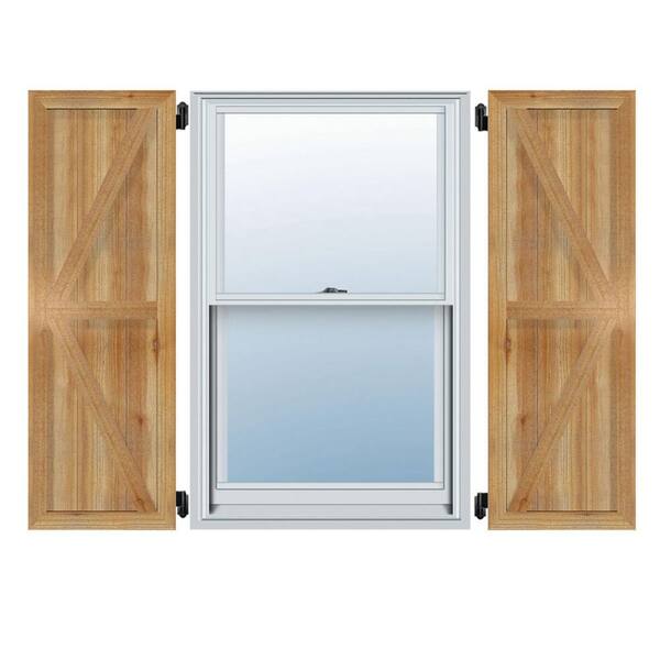 Ekena Millwork 10-3/4" X 36"Timbercraft Rustic Wood Two 5-3/8"Framed Board and Batten Shutters with Z-Bar Rough Sawn Cedar(pair)