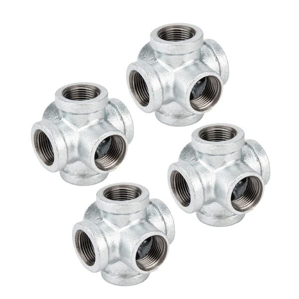 PIPE DECOR 1/2 in. 6-Way Galvanized Iron Cross with Side Outlet Fitting (4-Pack)