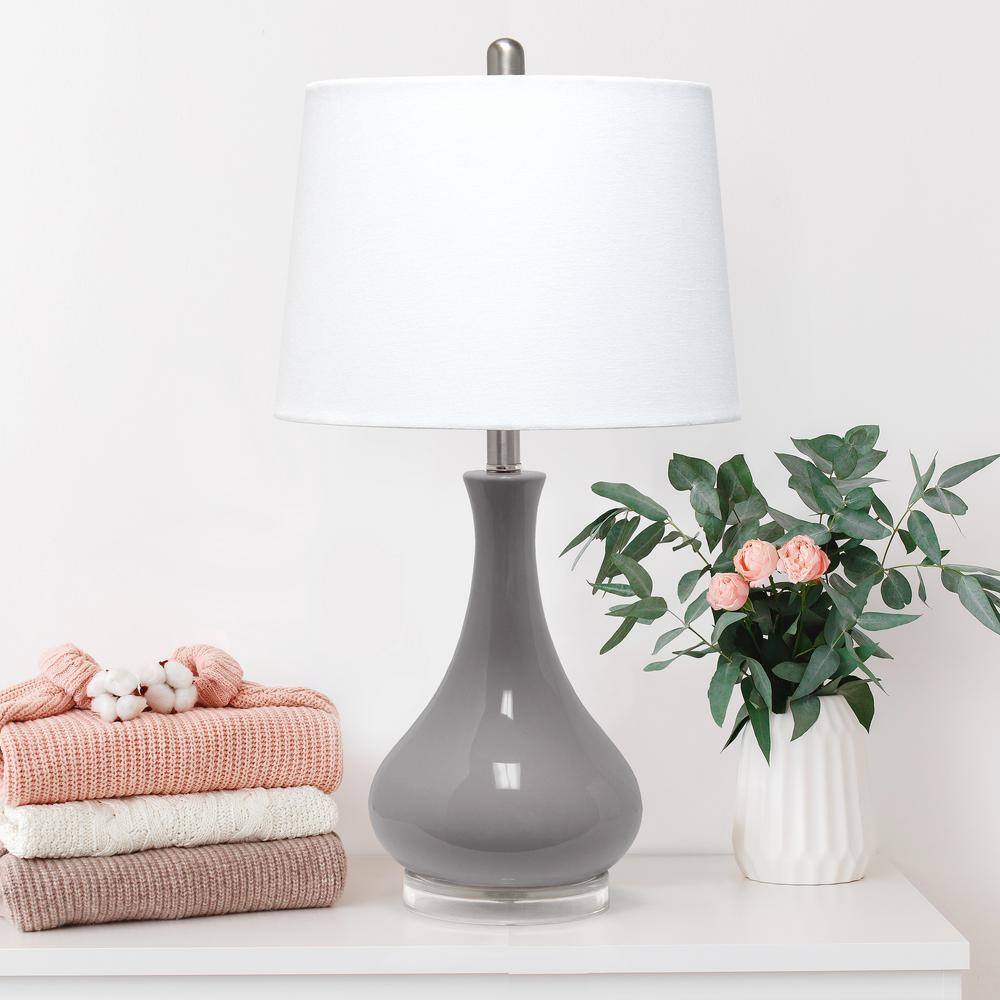 Gray Ceramic Droplet Table Lamp with White Fabric Shade