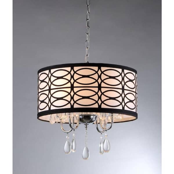 Warehouse of Tiffany Olga 4-Light Chrome Crystal Ceiling Chandelier with Fabric Shade