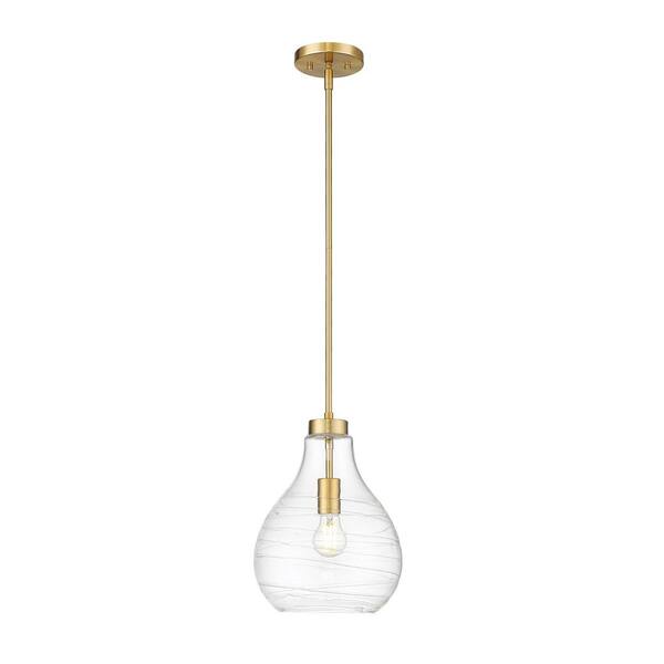 Unbranded Bon Air 100-Watt 10 in. 1-Light Modern Gold Shaded Pendant Light with Clear Glass Shade, No Bulbs Included